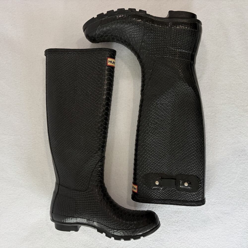 Hunter Carnaby Boa Snake Tall Black Texture Rain Boots Women's Size 7